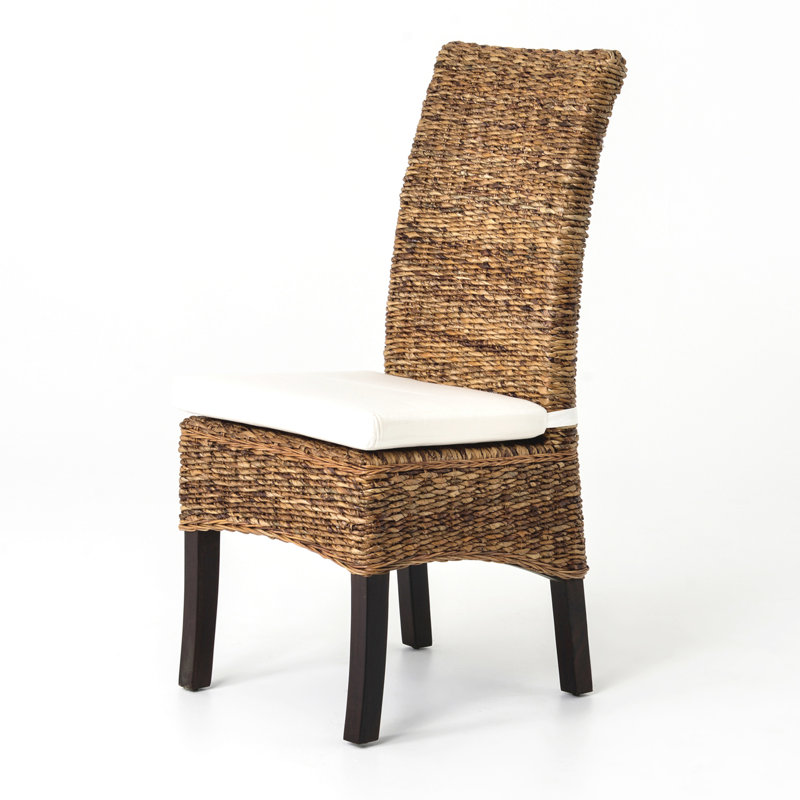 Dedrick Cotton Upholstered Wicker/Rattan Side Dining Chair in Natural